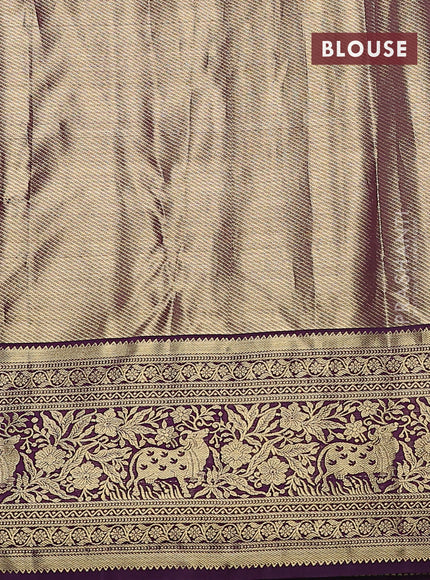 Kanchipuram tissue silk saree teal and wine shade with allover zari woven brocade weaves and zari woven border