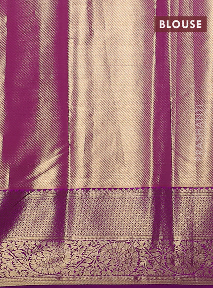 Kanchipuram tissue silk saree light green and purple with allover zari woven brocade weaves and zari woven border
