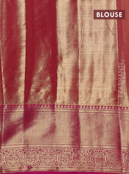 Kanchipuram tissue silk saree lime green and pink with allover zari woven brocade weaves and zari woven border