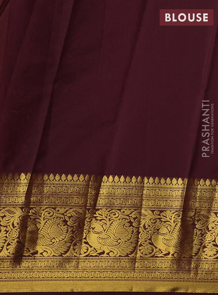 Kanchipuram silk saree rustic orange and deep maroon with allover zari woven brocade weaves and zari woven border