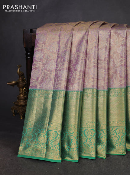 Kanchipuram tissue silk saree lavender and green with allover zari woven brocade weaves and zari woven border