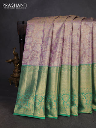 Kanchipuram tissue silk saree lavender and green with allover zari woven brocade weaves and zari woven border