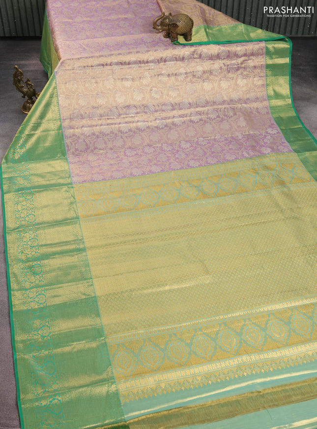Kanchipuram tissue silk saree lavender and green with allover zari woven brocade weaves and zari woven border