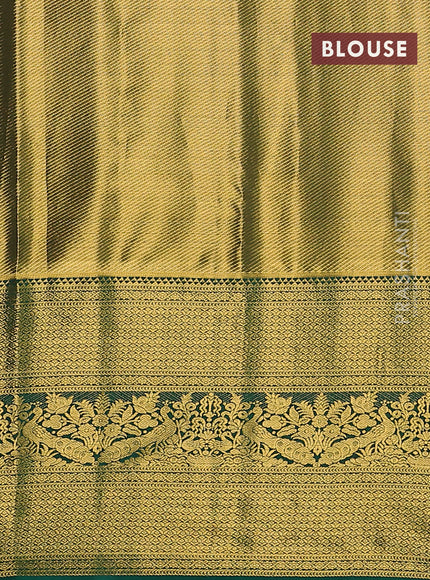 Kanchipuram tissue silk saree peach and green with allover zari woven brocade weaves and long zari woven border