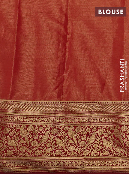 Kanchipuram tissue silk saree teal gren and maroon with allover zari woven brocade weaves and zari woven border