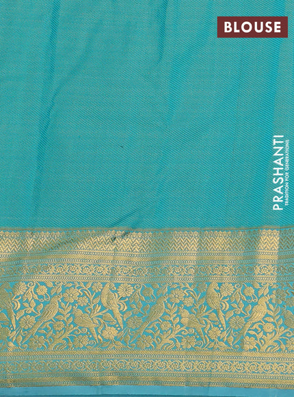 Kanchipuram tissue silk saree pink and teal blue with allover zari woven brocade weaves and zari woven border
