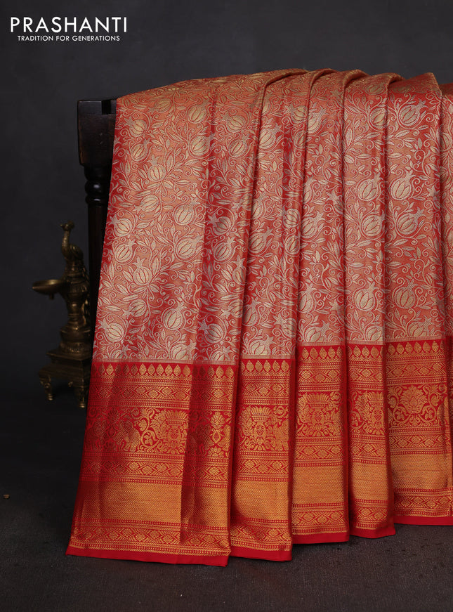 Kanchipuram tissue silk saree red with allover zari woven brocade weaves and zari woven border