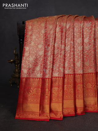 Kanchipuram tissue silk saree red with allover zari woven brocade weaves and zari woven border