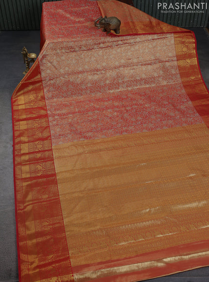 Kanchipuram tissue silk saree red with allover zari woven brocade weaves and zari woven border