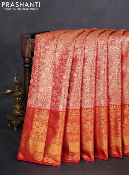 Kanchipuram tissue silk saree red with allover zari woven brocade weaves and zari woven border