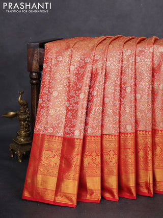 Kanchipuram tissue silk saree red with allover zari woven brocade weaves and zari woven border