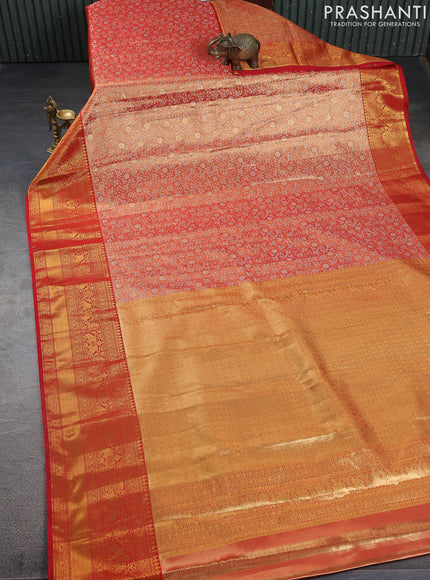 Kanchipuram tissue silk saree red with allover zari woven brocade weaves and zari woven border