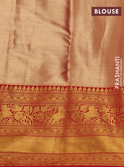 Kanchipuram silk saree red shade with allover zari woven brocade weaves and long zari woven border