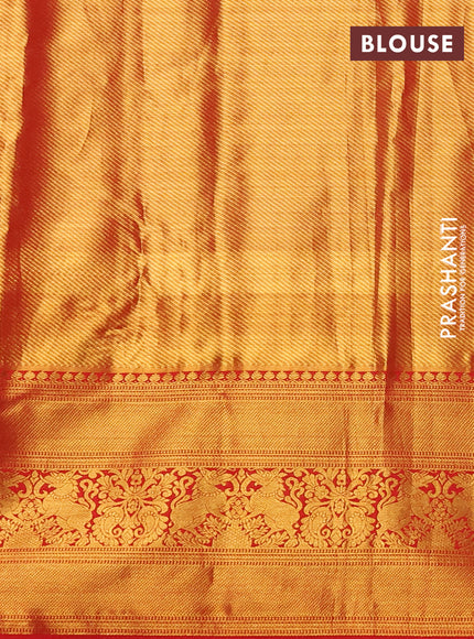 Kanchipuram tissue silk saree sap green and red with allover zari woven brocade weaves and long zari woven border
