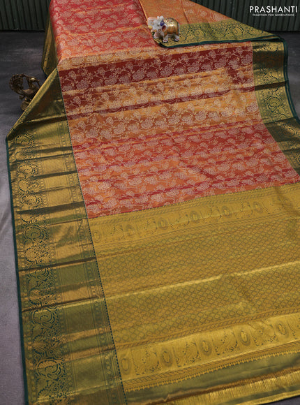 Kanchipuram tissue silk saree maroon and green with allover zari woven brocade weaves and long zari woven border