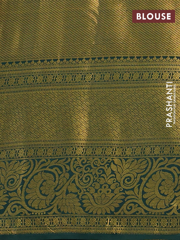 Kanchipuram tissue silk saree maroon and green with allover zari woven brocade weaves and long zari woven border