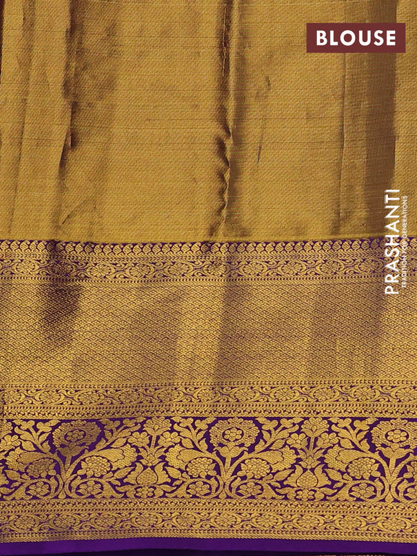 Kanchipuram tissue silk saree pista green and violet with allover zari woven brocade weaves and long zari woven border