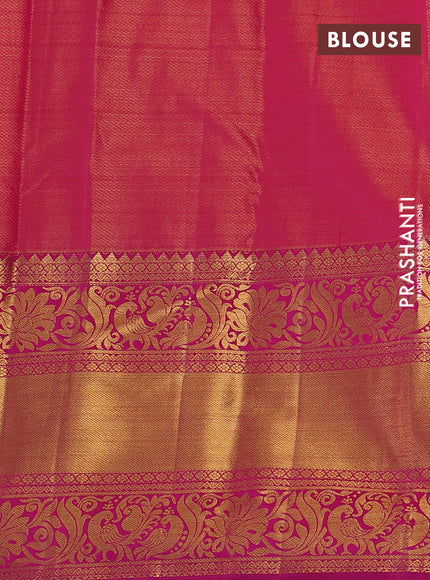 Kanchipuram tissue silk saree pastel blue and pink with allover zari woven brocade weaves and long zari woven border