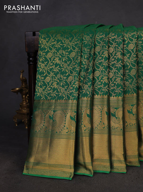 Kanchipuram silk saree green with allover zari woven brocade weaves and long zari woven border