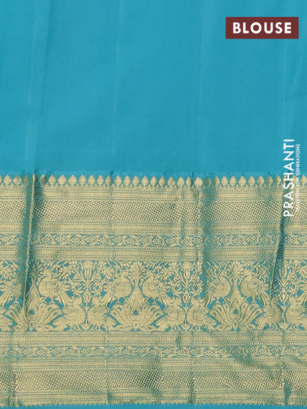 Kanchipuram silk saree violet and teal blue with allover zari woven brocade weaves and long zari woven border