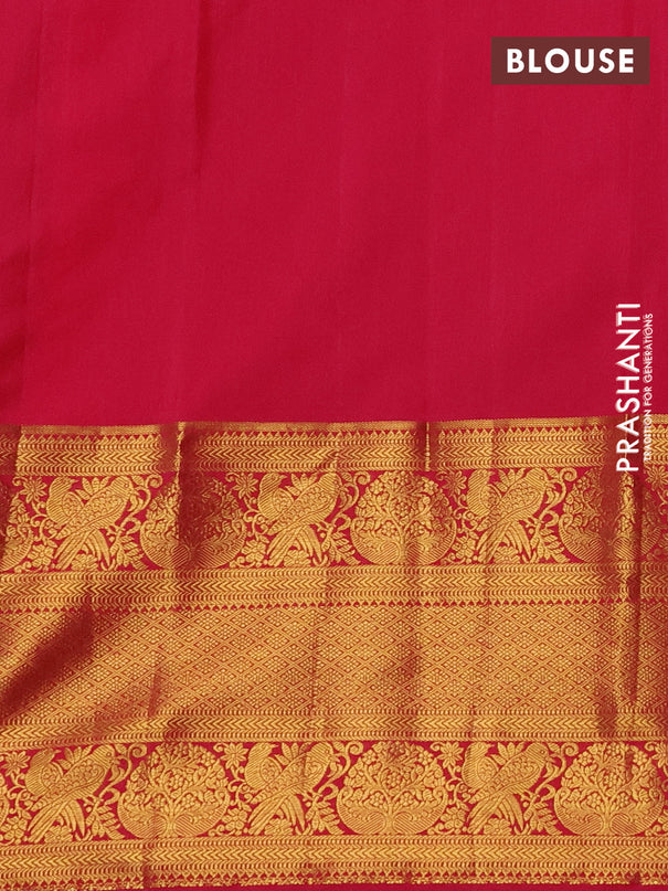 Kanchipuram silk saree dark blue and pink with allover zari woven brocade weaves and long zari woven border