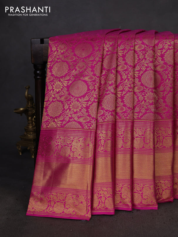 Kanchipuram silk saree pink with allover zari woven brocade weaves and long zari woven border