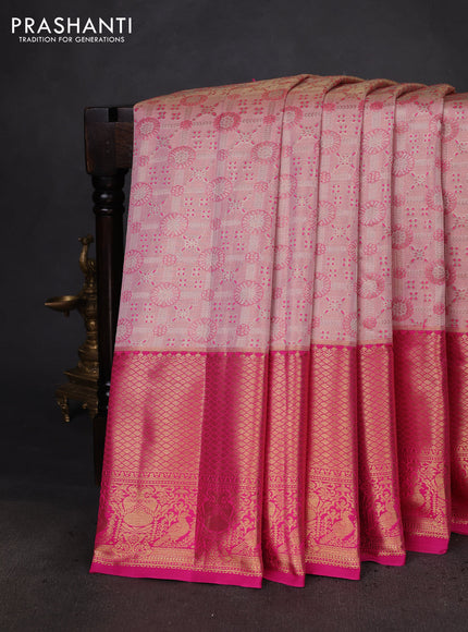 Kanchipuram tissue silk saree baby pink and pink with allover zari woven brocade weaves and zari woven border