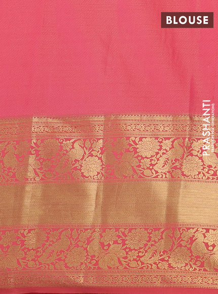Kanchipuram tissue silk saree teal green and peach with allover zari woven brocade weaves and long zari woven border