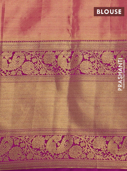 Kanchipuram tissue silk saree pink shade with allover zari woven brocade weaves and long zari woven border