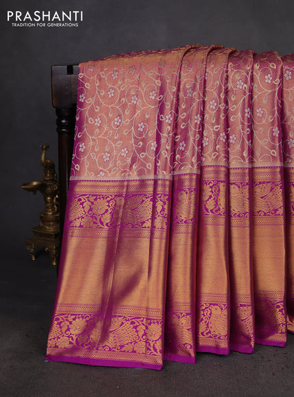 Kanchipuram tissue silk saree purple with allover zari woven brocade weaves and long zari woven border