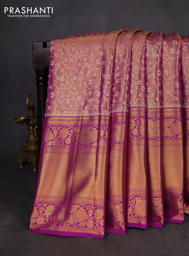 Kanchipuram tissue silk saree purple with allover zari woven brocade weaves and long zari woven border