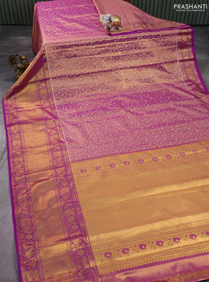 Kanchipuram tissue silk saree purple with allover zari woven brocade weaves and long zari woven border