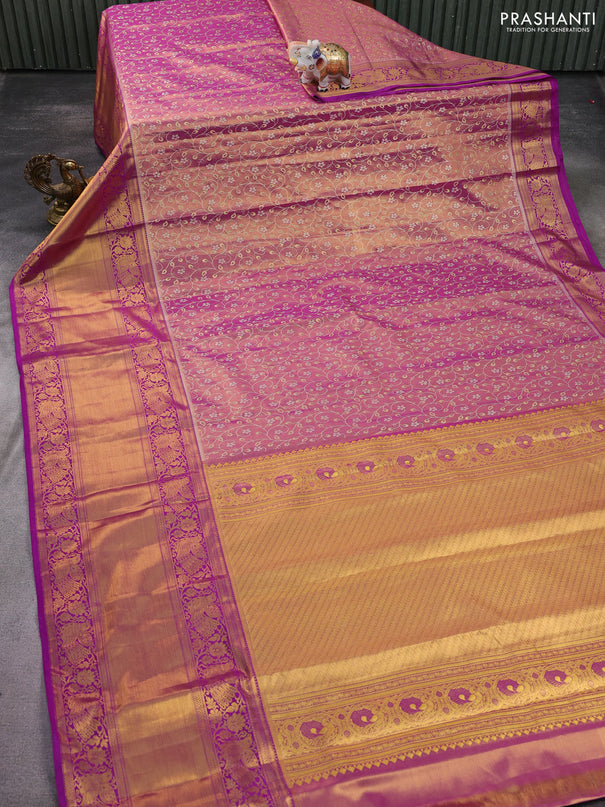 Kanchipuram tissue silk saree purple with allover zari woven brocade weaves and long zari woven border