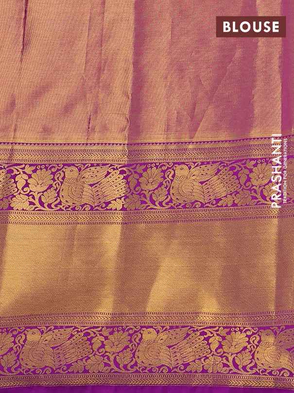 Kanchipuram tissue silk saree purple with allover zari woven brocade weaves and long zari woven border