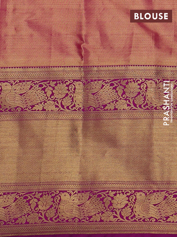 Kanchipuram tissue silk saree pink shade with allover zari woven brocade weaves and long zari woven border