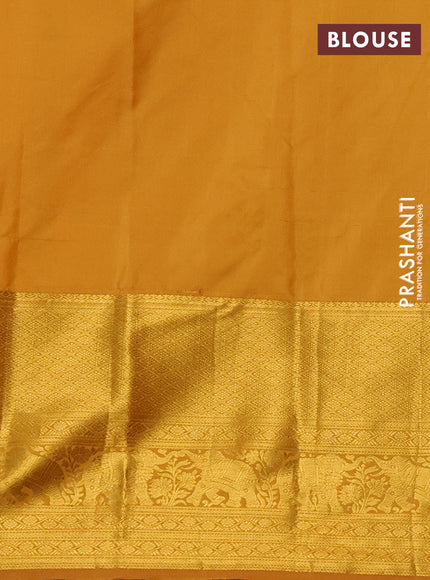 Kanchipuram silk saree mustard yellow with allover zari woven brocade weaves and long zari woven border