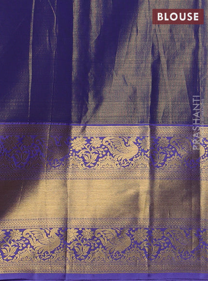 Kanchipuram tissue silk saree mustard yellow and lavender with allover zari woven brocade weaves and long zari woven border