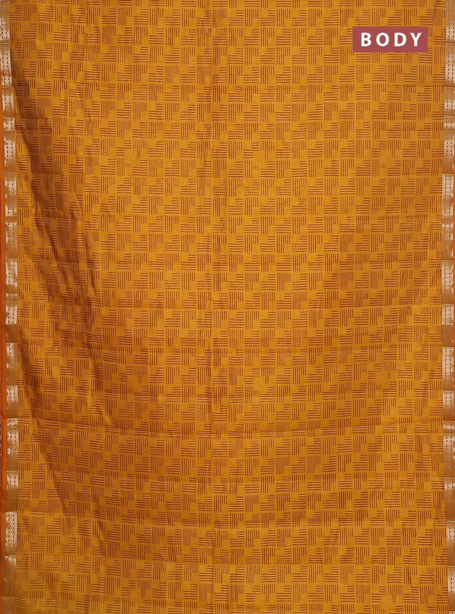 Semi raw silk saree mustard yellow with allover geometric weaves and zari woven border