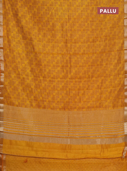 Semi raw silk saree mustard yellow with allover geometric weaves and zari woven border