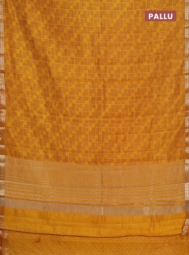 Semi raw silk saree mustard yellow with allover geometric weaves and zari woven border