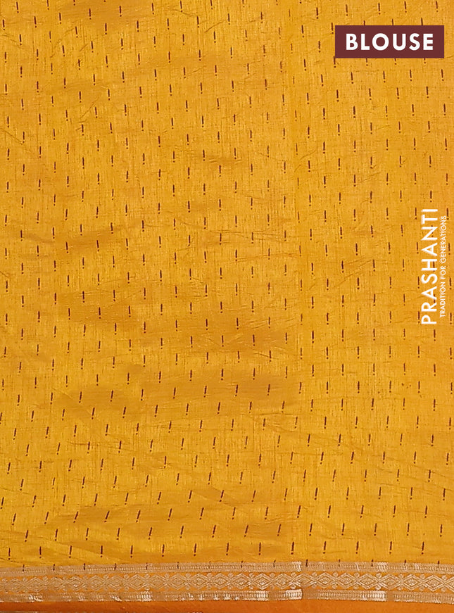 Semi raw silk saree mustard yellow with allover geometric weaves and zari woven border