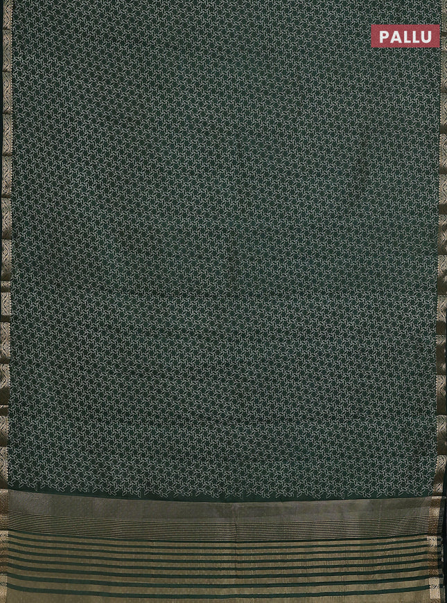 Semi raw silk saree bottle green with allover geometric weaves and zari woven border