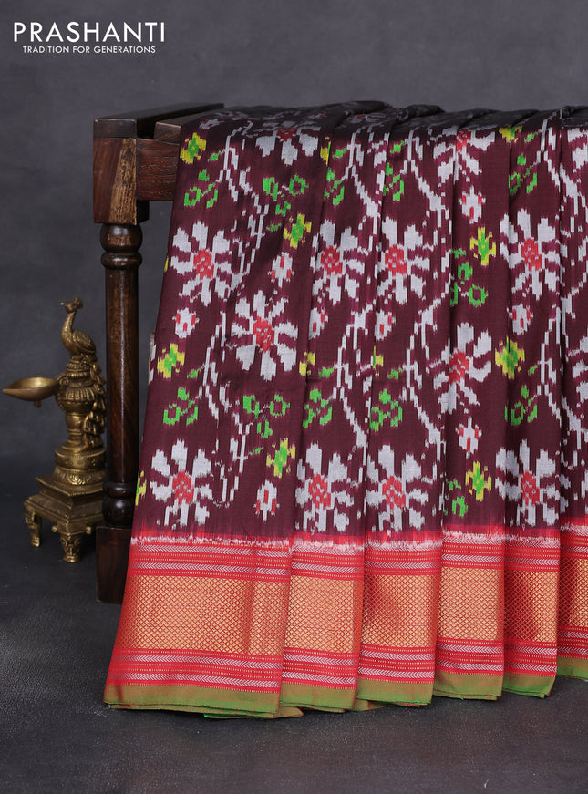 Pochampally silk saree deep maroon and red with allover ikat prints and zari woven border