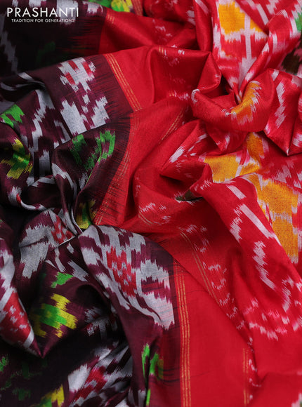 Pochampally silk saree deep maroon and red with allover ikat prints and zari woven border