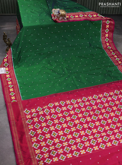 Pochampally silk saree green and pink with thread woven buttas and rettapet zari woven ikat style border
