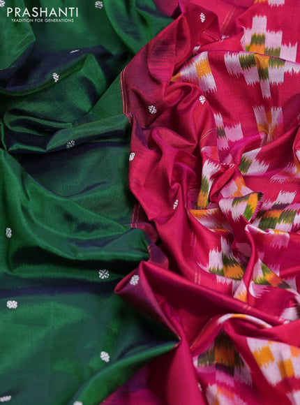 Pochampally silk saree green and pink with thread woven buttas and rettapet zari woven ikat style border