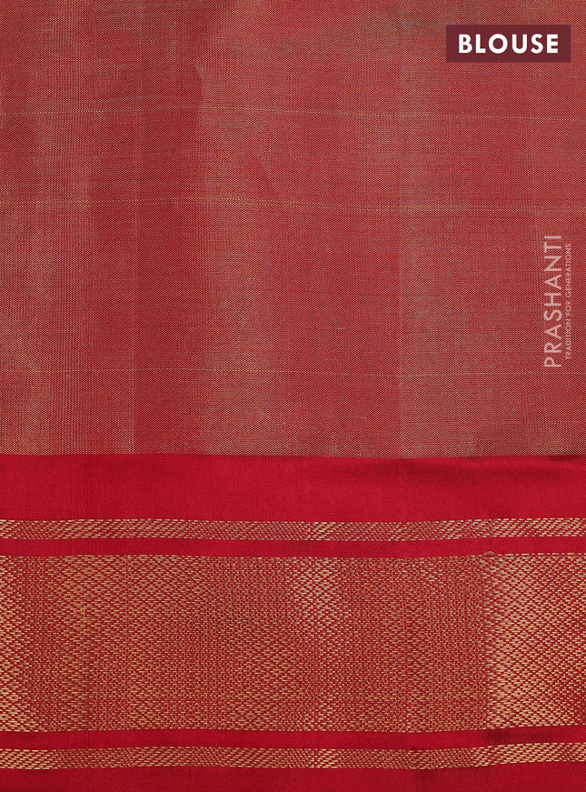 Pochampally tissue silk saree pastel green and red with allover ikat weaves and zari woven border