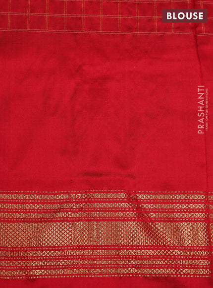 Pochampally silk saree deep maroon and red with allover zari checks & ikat weaves and long ikat woven zari border