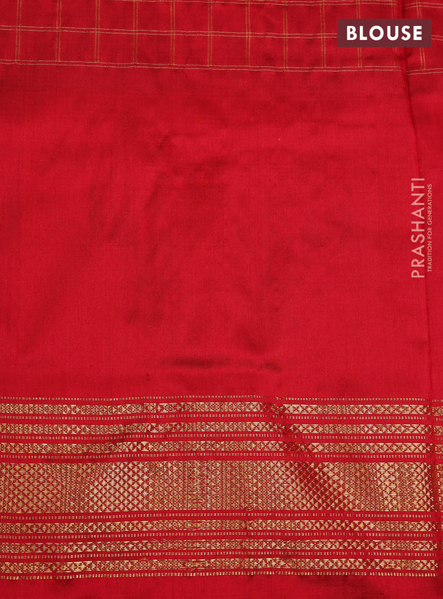 Pochampally silk saree deep maroon and red with allover zari checks & ikat weaves and long ikat woven zari border