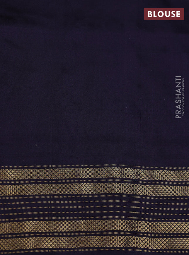 Pochampally silk saree off white and blue with allover ikat weaves and temple design zari woven border